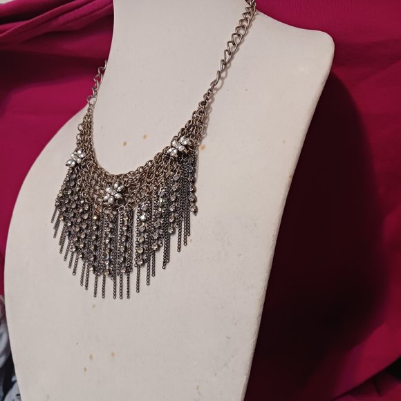 Vintage Fashion Bug Chainmail Bib Necklace with Chain Fringe and Rhinestone - Picture 4 of 10